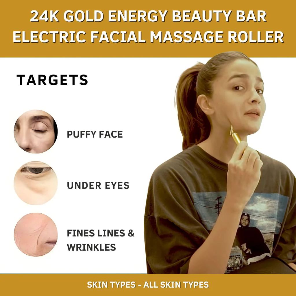 24K Gold Energy Beauty Bar - Electric Facial Massage Roller